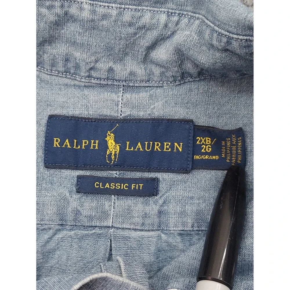 POLO RALPH LAUREN Denim Shirt Mens 2XB Blue Chambray Button Down Pony Classic
